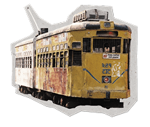 A tram bobbing up and down