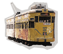 A tram bobbing up and down